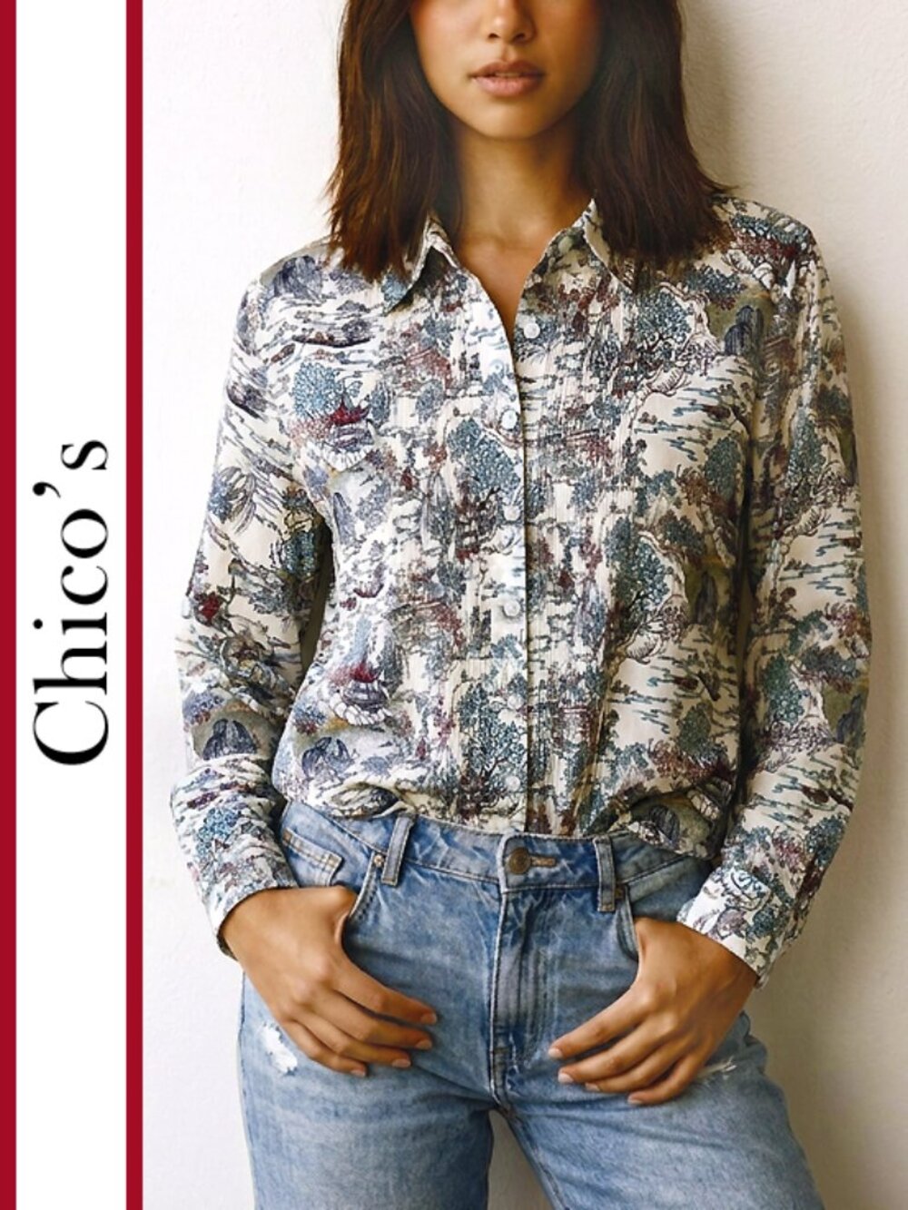 Chico's | 'Asianscape' Kira Long Sleeve Shirt